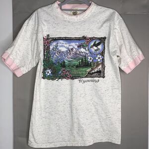 VTG Prairie Mountain Shirt Womens M‎ White Pink Floral Classic Single Stitch
